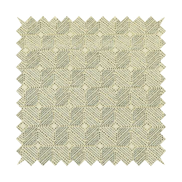 Cream Blue Colour Square Geometric Pattern Chenille Upholstery Fabric JO-764 - Roman Blinds