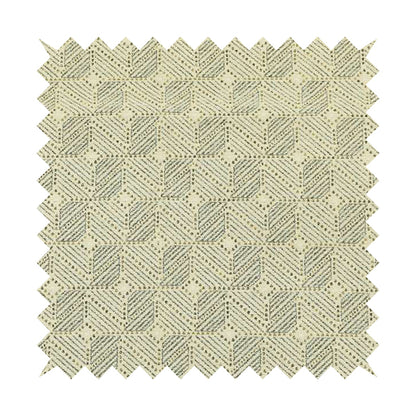 Cream Blue Colour Square Geometric Pattern Chenille Upholstery Fabric JO-764 - Made To Measure Curtains