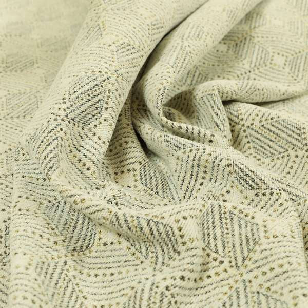 Cream Blue Colour Square Geometric Pattern Chenille Upholstery Fabric JO-764 - Made To Measure Curtains