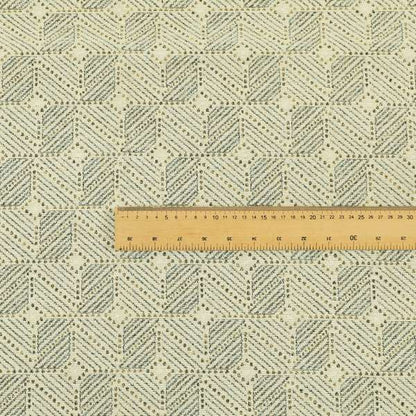 Cream Blue Colour Square Geometric Pattern Chenille Upholstery Fabric JO-764 - Roman Blinds