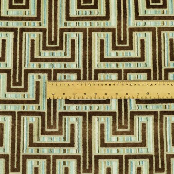 Maze Geometric Modern Pattern In Blue Brown Colour Velvet Upholstery Fabric JO-767 - Roman Blinds