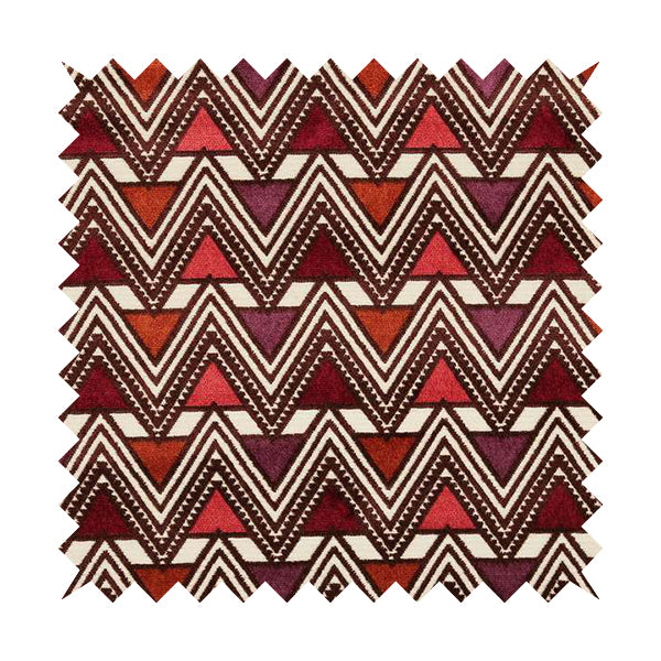 Ziani Geometric Pyramid Pattern In Vibrant Pink Orange Purple Colour Velvet Upholstery Fabric JO-77 - Roman Blinds