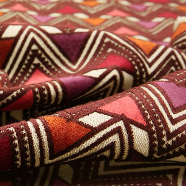 Ziani Geometric Pyramid Pattern In Vibrant Pink Orange Purple Colour Velvet Upholstery Fabric JO-77 - Roman Blinds