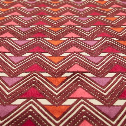 Ziani Geometric Pyramid Pattern In Vibrant Pink Orange Purple Colour Velvet Upholstery Fabric JO-77 - Made To Measure Curtains