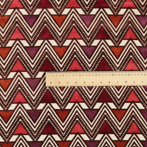 Ziani Geometric Pyramid Pattern In Vibrant Pink Orange Purple Colour Velvet Upholstery Fabric JO-77 - Made To Measure Curtains