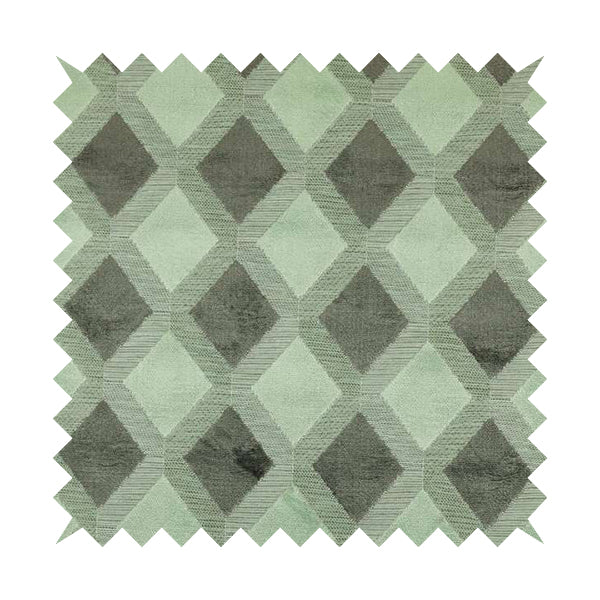 Modern Geometric Cubed Pattern In Green Grey Colour Velvet Upholstery Fabric JO-771 - Made To Measure Curtains