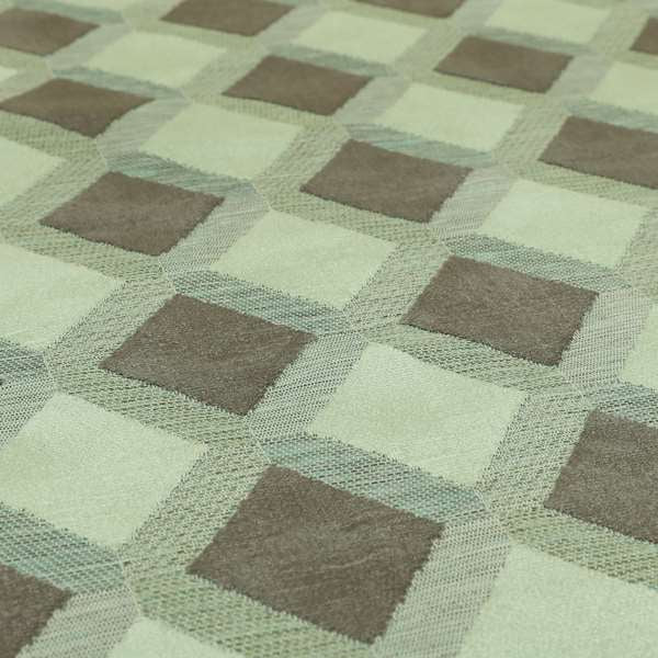 Modern Geometric Cubed Pattern In Green Grey Colour Velvet Upholstery Fabric JO-771 - Roman Blinds