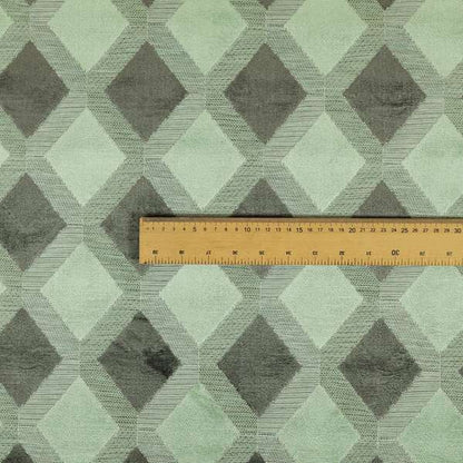 Modern Geometric Cubed Pattern In Green Grey Colour Velvet Upholstery Fabric JO-771 - Made To Measure Curtains