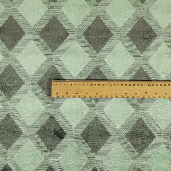 Modern Geometric Cubed Pattern In Green Grey Colour Velvet Upholstery Fabric JO-771