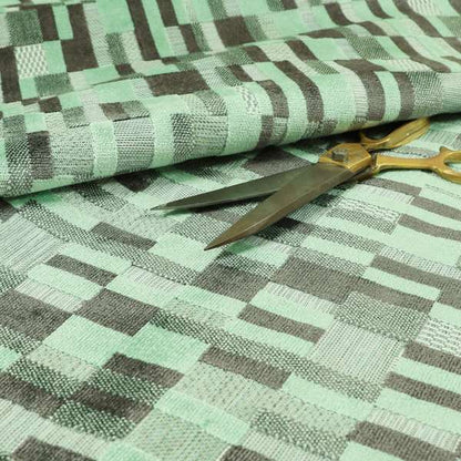 Modern Geometric Pattern In Green Grey Colour Velvet Upholstery Fabric JO-772 - Made To Measure Curtains