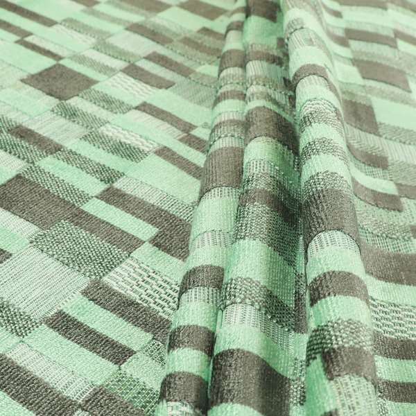 Modern Geometric Pattern In Green Grey Colour Velvet Upholstery Fabric JO-772 - Roman Blinds