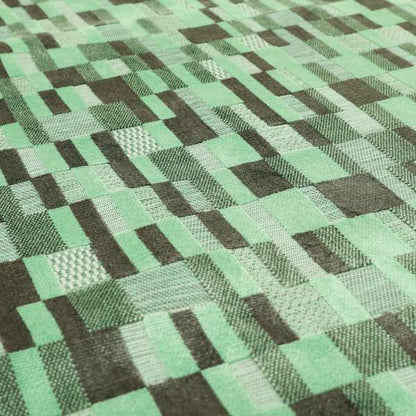 Modern Geometric Pattern In Green Grey Colour Velvet Upholstery Fabric JO-772 - Made To Measure Curtains