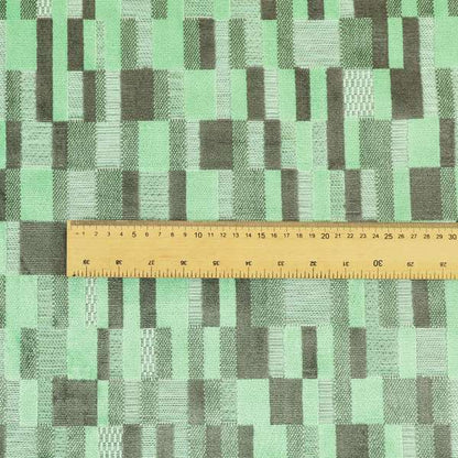 Modern Geometric Pattern In Green Grey Colour Velvet Upholstery Fabric JO-772 - Made To Measure Curtains