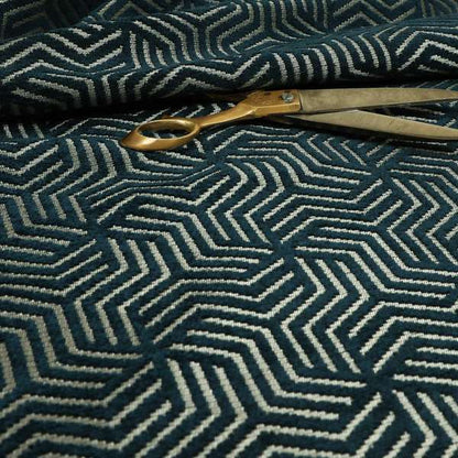 Navy Blue Silver Shiny Geometric Pattern Soft Chenille Upholstery Fabric JO-773 - Made To Measure Curtains