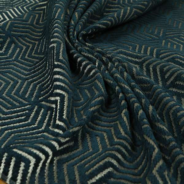 Navy Blue Silver Shiny Geometric Pattern Soft Chenille Upholstery Fabric JO-773 - Made To Measure Curtains