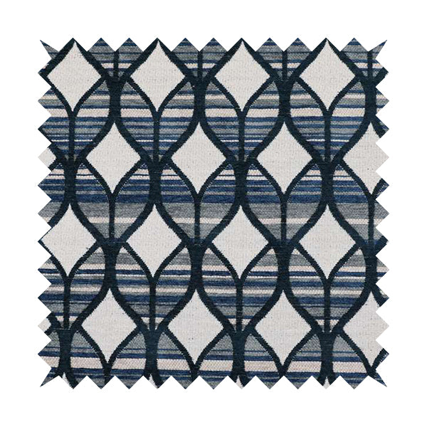 Geometric Pattern In Blue Colour Chenille Upholstery Fabric JO-774 - Roman Blinds