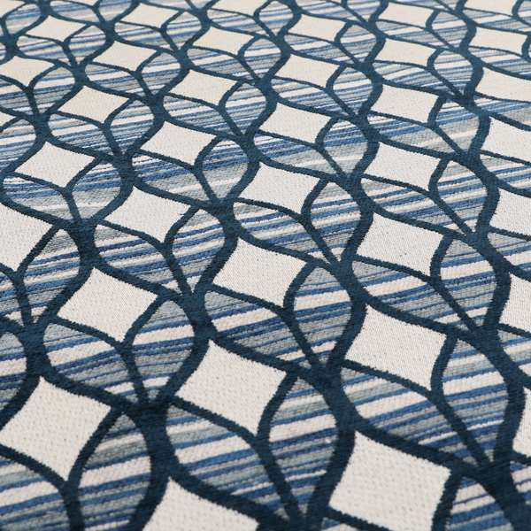 Geometric Pattern In Blue Colour Chenille Upholstery Fabric JO-774 - Roman Blinds