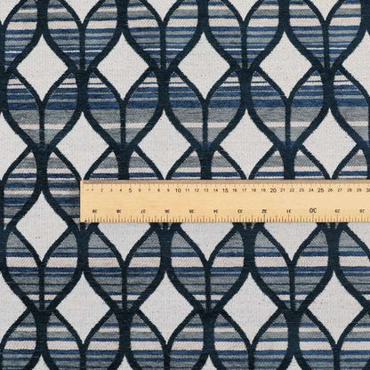 Geometric Pattern In Blue Colour Chenille Upholstery Fabric JO-774 - Roman Blinds