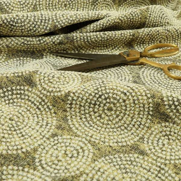 Gold Cream Colour Circular Pattern Chenille Upholstery Fabric JO-775