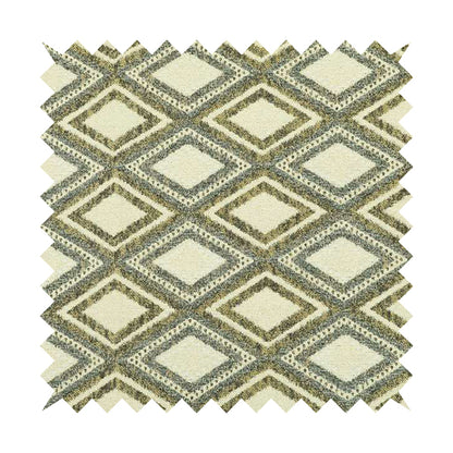 Gold Cream Colour Diamond Geometric Pattern Chenille Upholstery Fabric JO-776