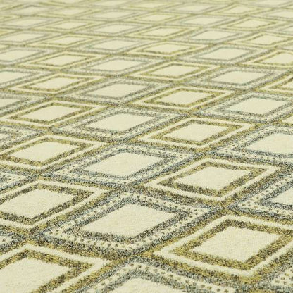 Gold Cream Colour Diamond Geometric Pattern Chenille Upholstery Fabric JO-776