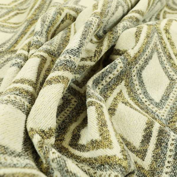 Gold Cream Colour Diamond Geometric Pattern Chenille Upholstery Fabric JO-776