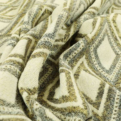 Gold Cream Colour Diamond Geometric Pattern Chenille Upholstery Fabric JO-776