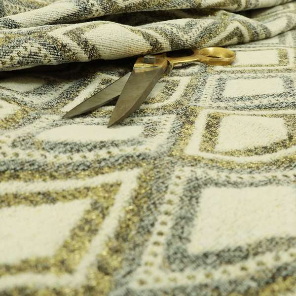 Gold Cream Colour Diamond Geometric Pattern Chenille Upholstery Fabric JO-776 - Made To Measure Curtains