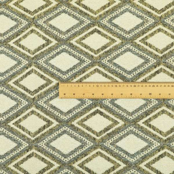 Gold Cream Colour Diamond Geometric Pattern Chenille Upholstery Fabric JO-776 - Made To Measure Curtains