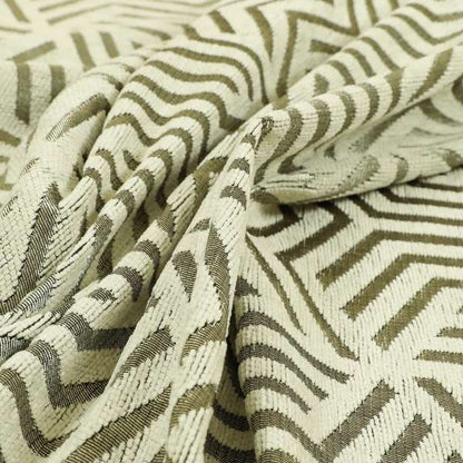 Cream Silver Shiny Geometric Pattern Soft Chenille Upholstery Fabric JO-778