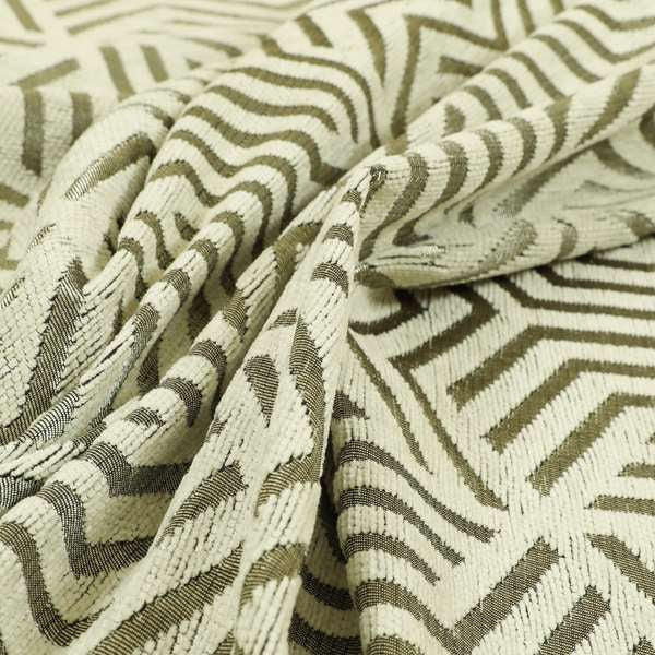 Cream Silver Shiny Geometric Pattern Soft Chenille Upholstery Fabric JO-778 - Handmade Cushions