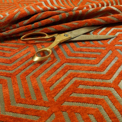 Orange Golden Shiny Geometric Pattern Soft Chenille Upholstery Fabric JO-779 - Made To Measure Curtains