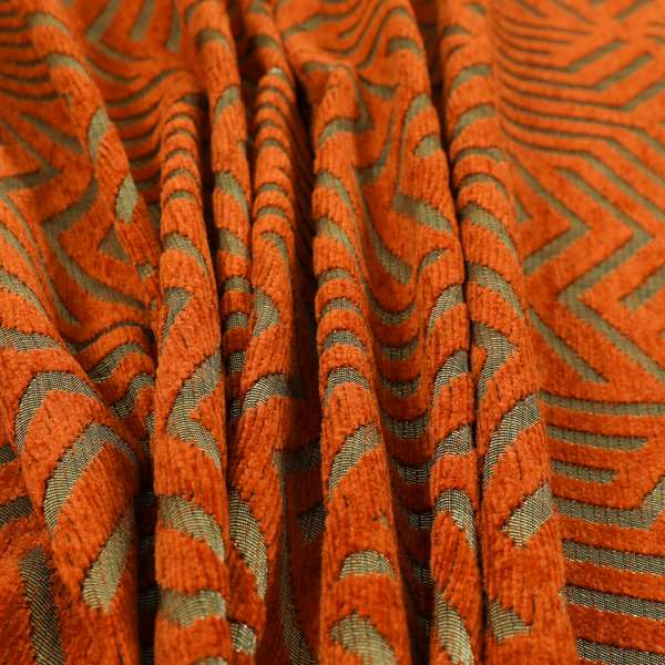 Orange Golden Shiny Geometric Pattern Soft Chenille Upholstery Fabric JO-779 - Roman Blinds