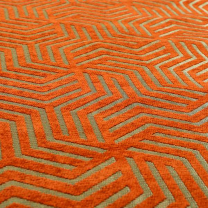 Orange Golden Shiny Geometric Pattern Soft Chenille Upholstery Fabric JO-779 - Made To Measure Curtains