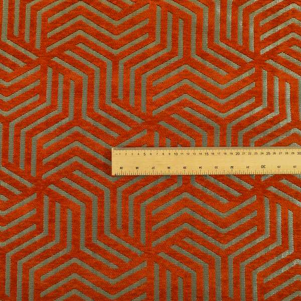 Orange Golden Shiny Geometric Pattern Soft Chenille Upholstery Fabric JO-779 - Roman Blinds