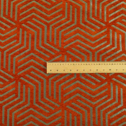 Orange Golden Shiny Geometric Pattern Soft Chenille Upholstery Fabric JO-779 - Made To Measure Curtains