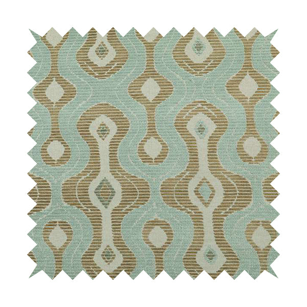 Geometric Large Pattern Blue Brown Chenille Upholstery Fabric JO-780 - Roman Blinds