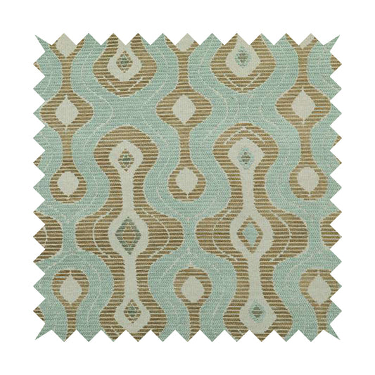 Geometric Large Pattern Blue Brown Chenille Upholstery Fabric JO-780