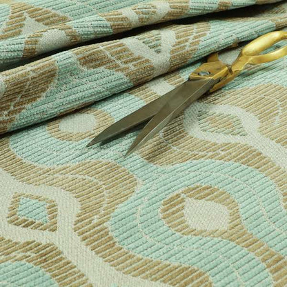 Geometric Large Pattern Blue Brown Chenille Upholstery Fabric JO-780 - Made To Measure Curtains