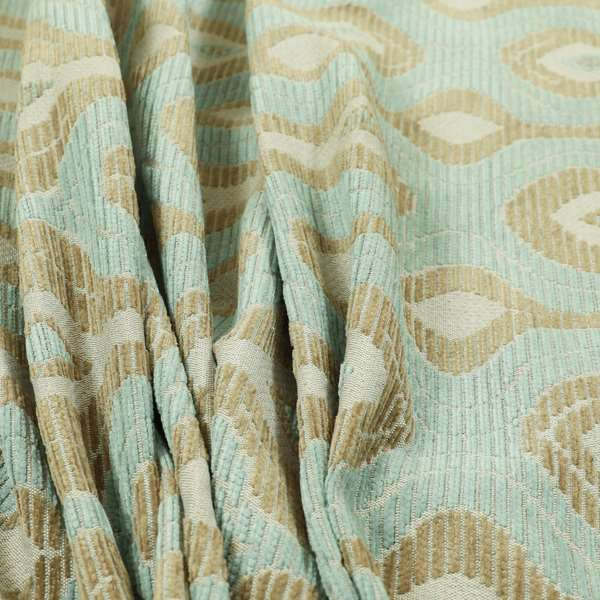 Geometric Large Pattern Blue Brown Chenille Upholstery Fabric JO-780 - Made To Measure Curtains