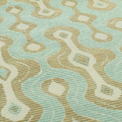 Geometric Large Pattern Blue Brown Chenille Upholstery Fabric JO-780