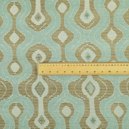 Geometric Large Pattern Blue Brown Chenille Upholstery Fabric JO-780 - Made To Measure Curtains