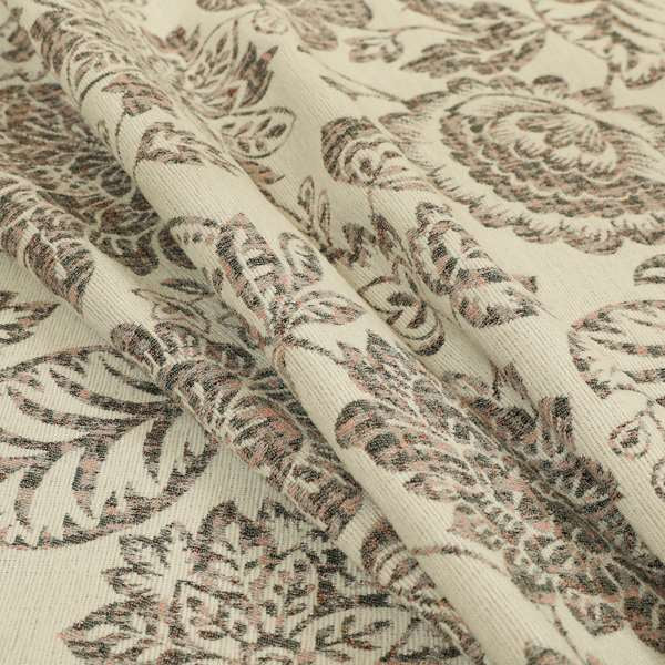 Floral Pattern In Pink Grey Colour Chenille Jacquard Furniture Fabric JO-782 - Made To Measure Curtains