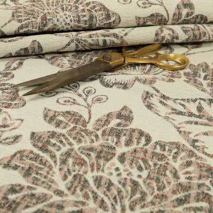 Floral Pattern In Pink Grey Colour Chenille Jacquard Furniture Fabric JO-782 - Roman Blinds