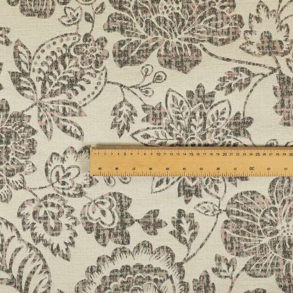 Floral Pattern In Pink Grey Colour Chenille Jacquard Furniture Fabric JO-782 - Made To Measure Curtains