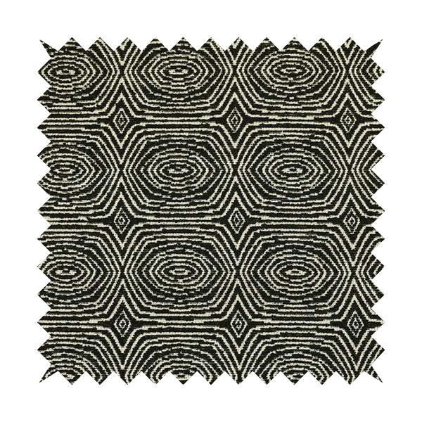 Swirl Geometric Pattern In Black Colour Chenille Upholstery Fabric JO-784 - Handmade Cushions