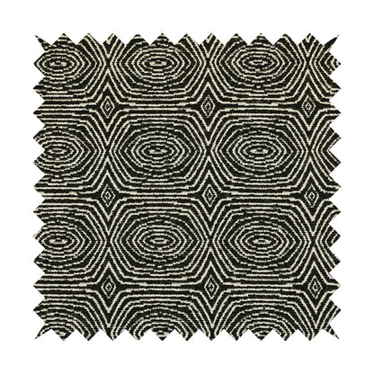 Swirl Geometric Pattern In Black Colour Chenille Upholstery Fabric JO-784 - Handmade Cushions