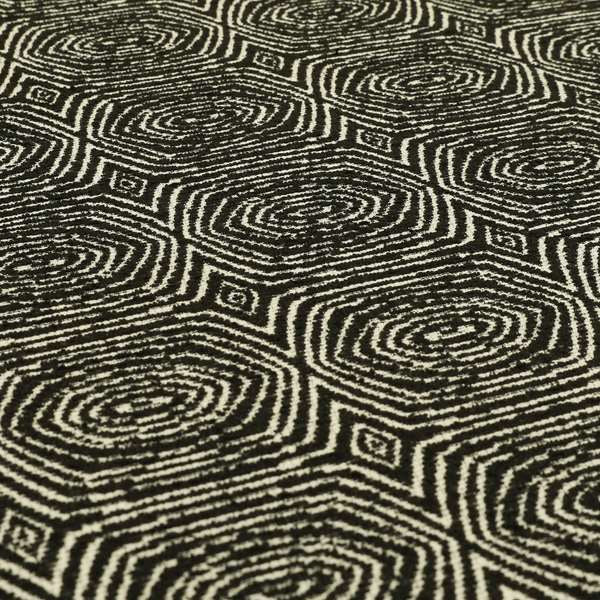 Swirl Geometric Pattern In Black Colour Chenille Upholstery Fabric JO-784