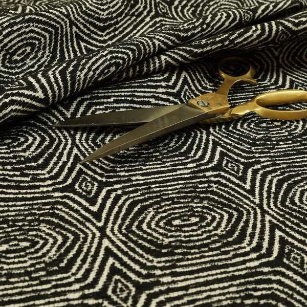 Swirl Geometric Pattern In Black Colour Chenille Upholstery Fabric JO-784 - Made To Measure Curtains