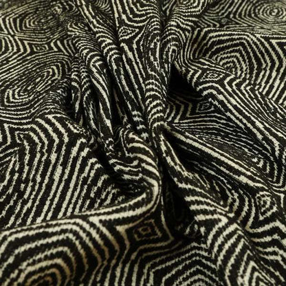 Swirl Geometric Pattern In Black Colour Chenille Upholstery Fabric JO-784 - Made To Measure Curtains